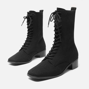 Vivaia Black Lace-Up Wool Boots
